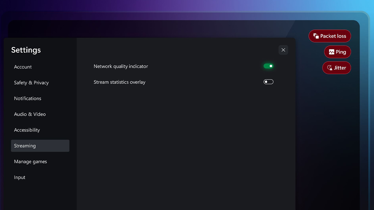 Xbox Cloud Gaming ağ durumu göstergesi