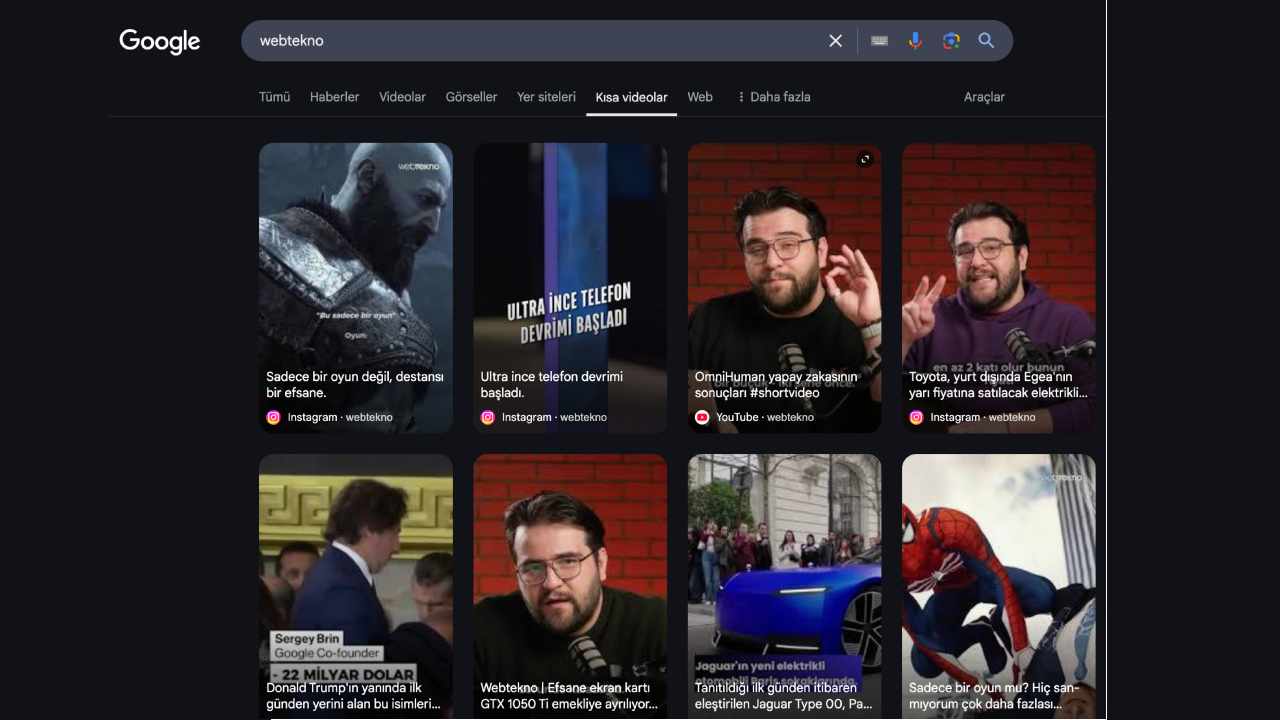 google arama sonuçları kısa video sekmesi