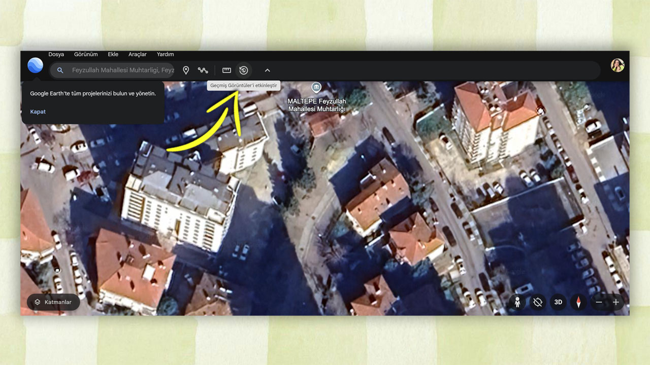 google earth geçmişe gitme
