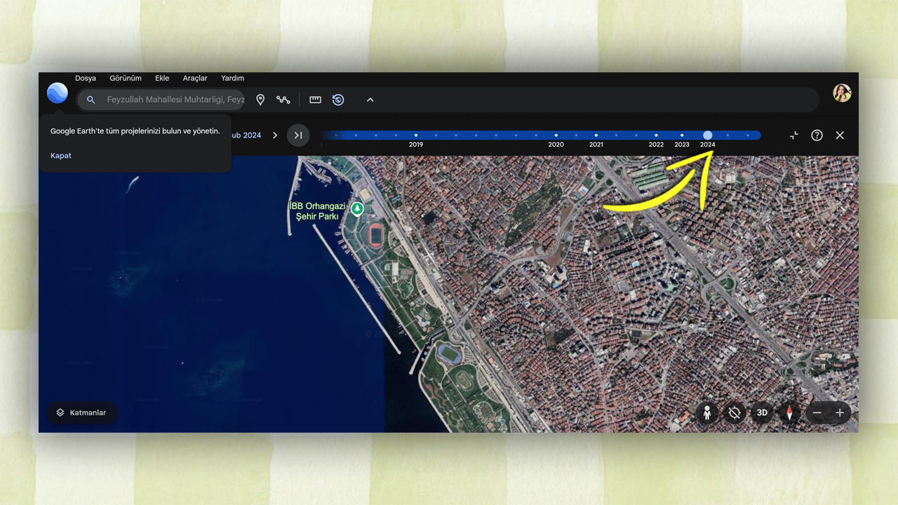 google earth geçmişe gitme
