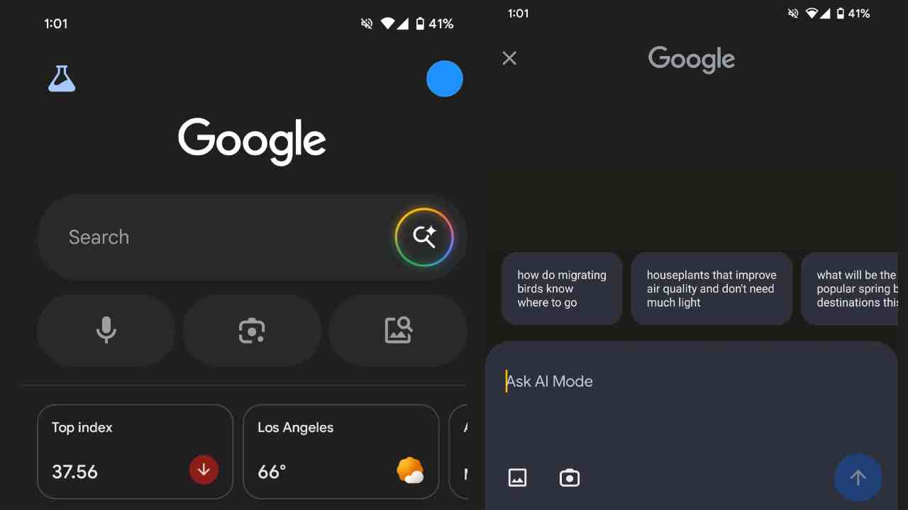 google yapay zeka modu arama çubuğu test