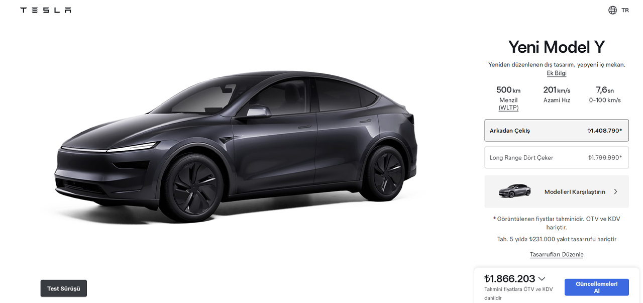 Tesla Türkiye Yeni Model Y özelleştirme
