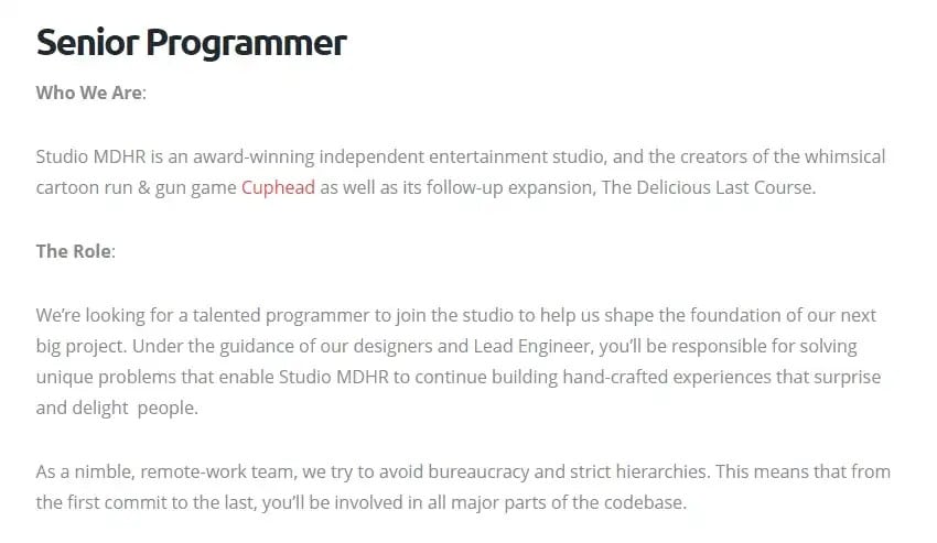 Cuphead developers have started recruiting for a new unannounced project