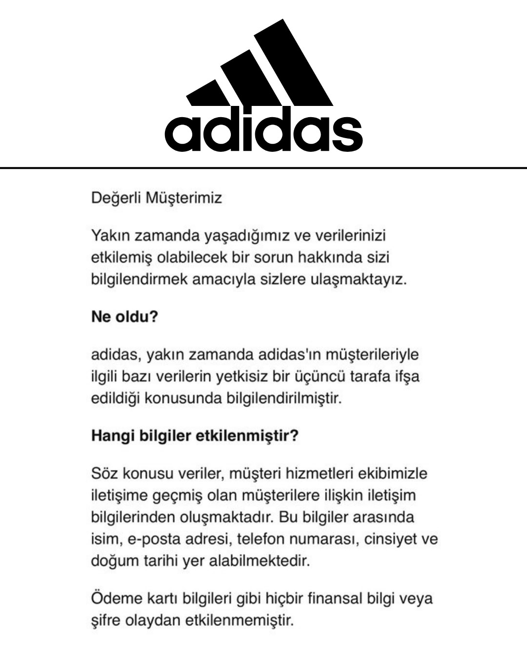Adidas Türkiye veri ihlali