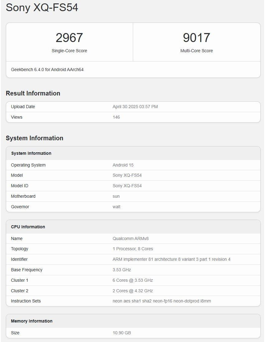 Sony Xperia 1 VII bazı özellikleri belli oldu