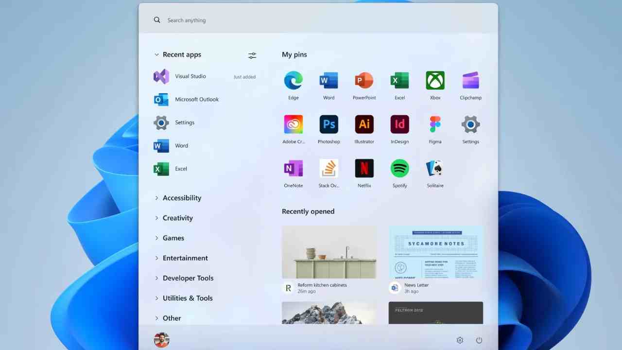 microsoft windows 11 başlat menüsü format